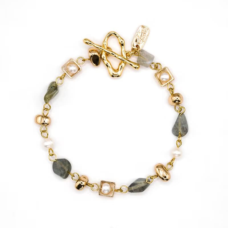 正能量 x 拉長石 珍珠 【波照間島的約定】 OT扣 手鍊