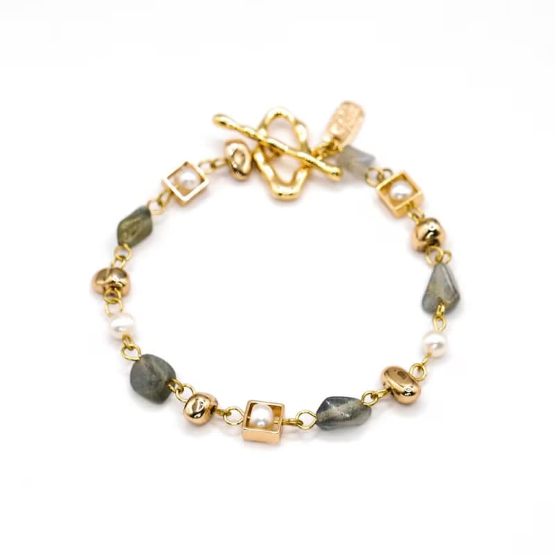 正能量 x 拉長石 珍珠 【波照間島的約定】 OT扣 手鍊