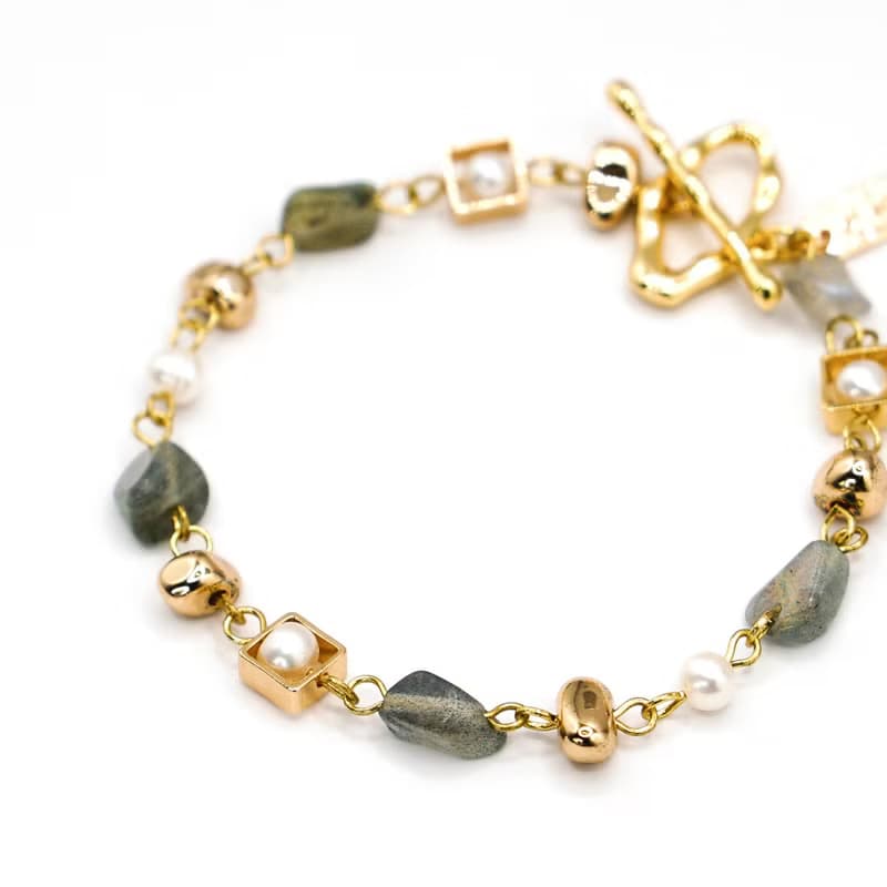 正能量 x 拉長石 珍珠 【波照間島的約定】 OT扣 手鍊