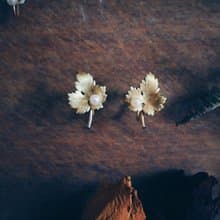 Krementz 珍珠葡萄葉包金耳環・美國古董首飾 Vintage Jewelry