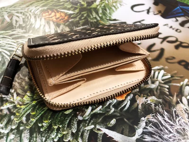 手工編織拉鏈短夾  真皮全手縫 植鞣牛革