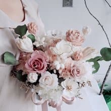 海藏設計| 煙粉奶茶 永生花捧花 韓系捧花 新娘捧花 登記捧花