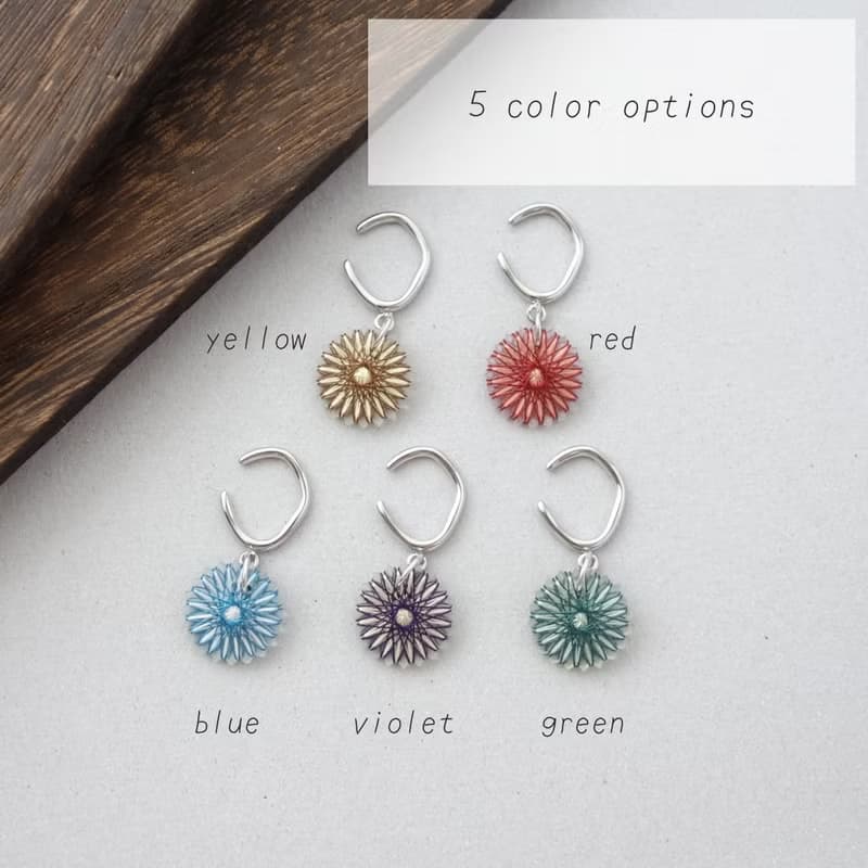 絹線製 野花耳骨夾 Wildflower Ear cuff | 綠色 | 免運費