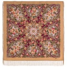 Pavlovo Posad Russian Shawl 100% Wool Scarf 125x125 cm Wrap Silk Fringe 1835-1