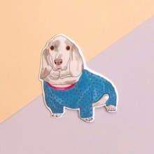 防水狗狗貼紙 - 手繪臘腸犬插畫 - 可愛櫻桃裝扮 - 筆電/行李箱裝