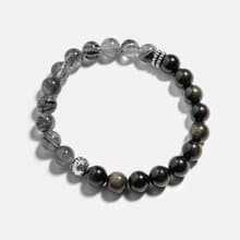 黑髮晶金沙黑曜石貔貅925銀情侶手鍊 不怕小人 水晶