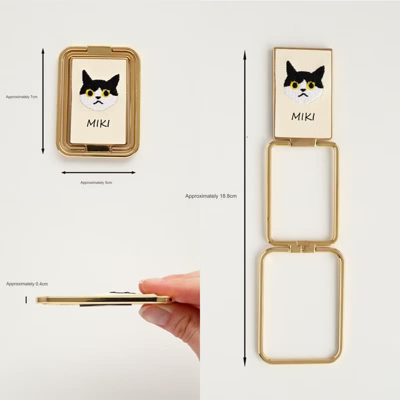 スマホ 多機能リング 【 刺繍 猫 名入れ 】 スマホリング スマホスタンド 縦動画 横動画 名入れ無料 A247I