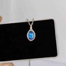 月光石吊墜 六月生辰石強光藍色月光石項鍊 925銀藍月光項鏈