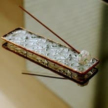 玻璃線香座 /花插 白花琉璃球