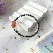 天然橙月光石小熊 黑尖晶 14K包金設計款手鍊