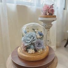 暮光湖畔_靜謐藍調玻璃花園 玻璃罩 永生花