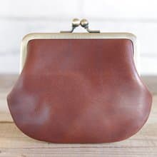 植鞣皮 方形口金包 巧克力色