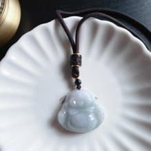 天然緬甸玉 紫綠底 翡翠佛公 彌勒佛 項鍊 禮物 六字箴言