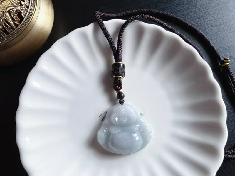 天然緬甸玉 紫綠底 翡翠佛公 彌勒佛 項鍊 禮物 六字箴言