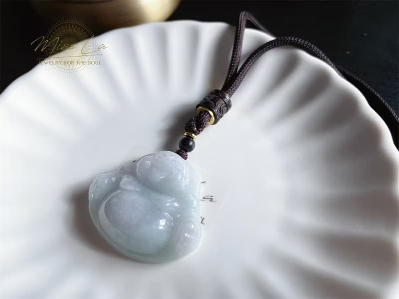 天然緬甸玉 紫綠底 翡翠佛公 彌勒佛 項鍊 禮物 六字箴言