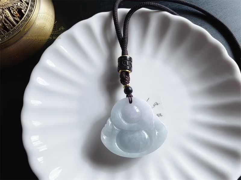 天然緬甸玉 紫綠底 翡翠佛公 彌勒佛 項鍊 禮物 六字箴言