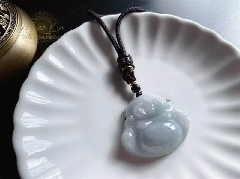 天然緬甸玉 紫綠底 翡翠佛公 彌勒佛 項鍊 禮物 六字箴言
