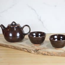 【母親節禮物】黑孔雀 天目釉茶具組 一壺兩杯 鶯歌葉敏祥作