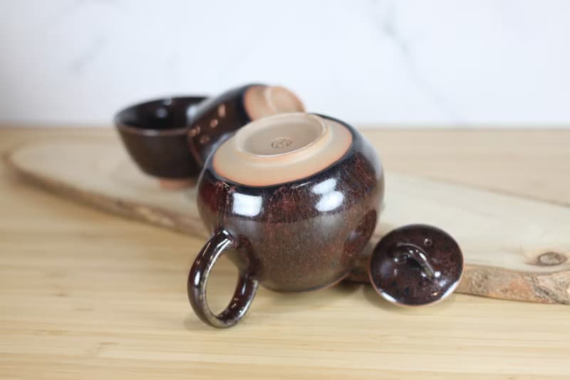 【母親節禮物】黑孔雀 天目釉茶具組 一壺兩杯 鶯歌葉敏祥作