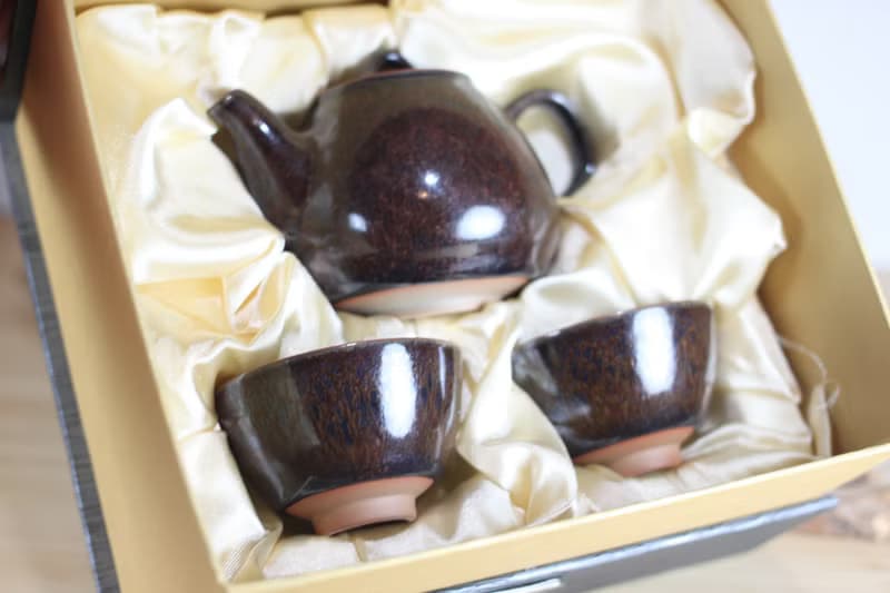 【母親節禮物】黑孔雀 天目釉茶具組 一壺兩杯 鶯歌葉敏祥作