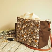 原創手工縫製托特側肩包帆布包 可愛和風波浪躲貓貓圖案