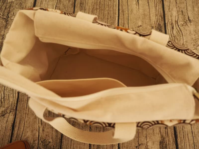 原創手工縫製托特側肩包帆布包 可愛和風波浪躲貓貓圖案