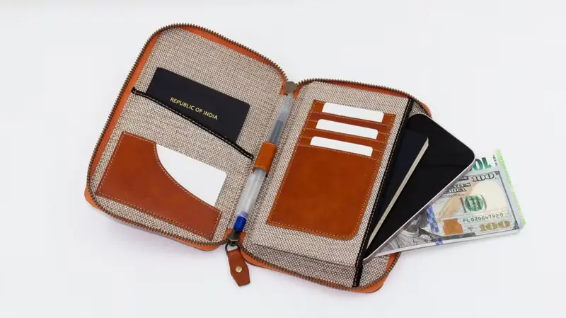 Passport Holder leather, Travel wallet with zip