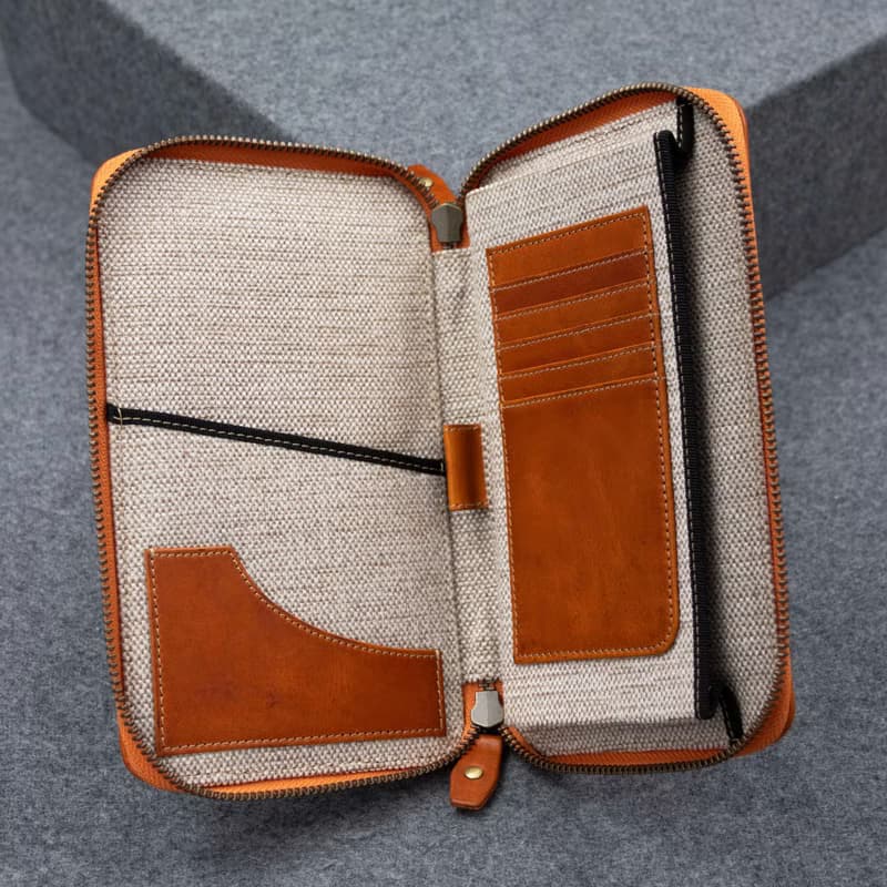 Passport Holder leather, Travel wallet with zip