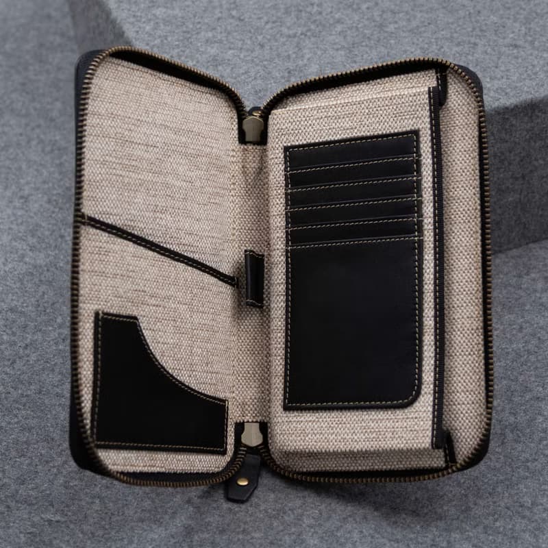 Passport Holder leather, Travel wallet with zip