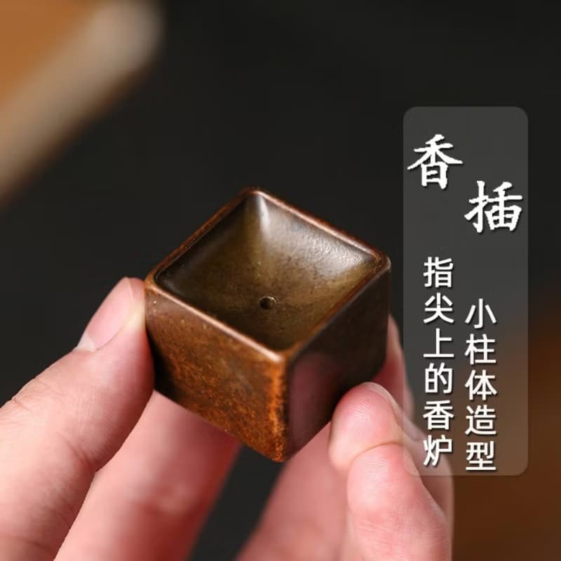 手作圓柱形做舊銅香插, 迷你香托香座香爐, 線香香座, 茶具搭配