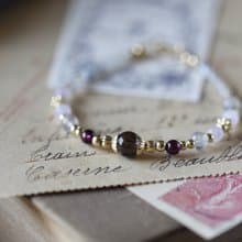 輝夜姬。茶晶 石榴石 薰衣草紫晶 拉長石 14KGP 天然石水晶 手鍊