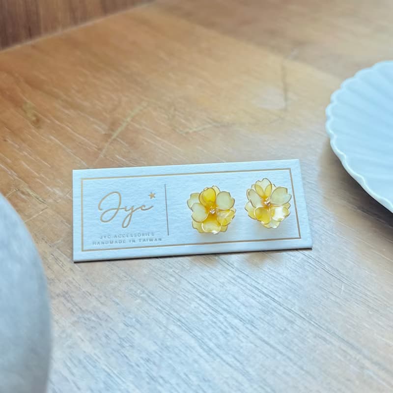 【燦】奶油檸檬 手作立體水晶花貼耳耳環 無痛耳夾 uv飾品 禮物