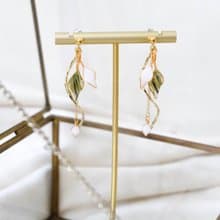 耳針x耳夾水晶花_夜光叢林-簡約葉子版(綠白)_光點飾品