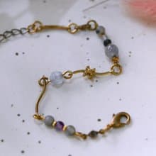 幾何系列 NO.6│灰玉髓x拉長石x雲水晶x黃銅│黃銅手鍊