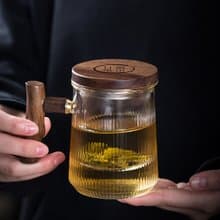 【無用日常】豎紋泡茶杯/耐熱玻璃杯/茶水分離杯/實木把手/泡茶壺
