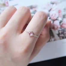 925純銀 方形 粉晶 粉水晶 鍊戒 戒指 可調整 免費送禮包裝