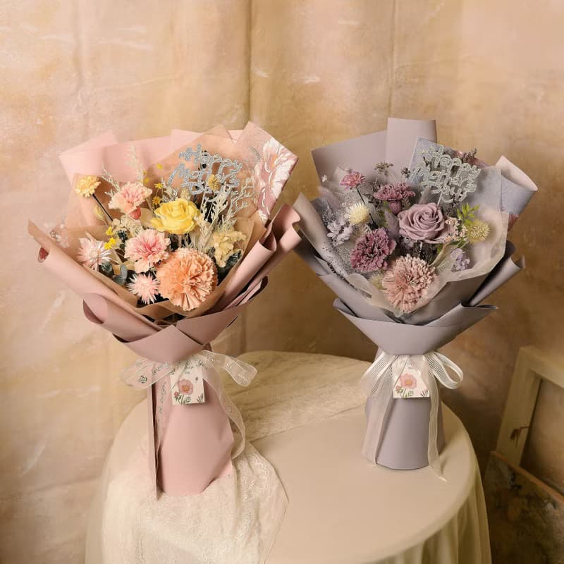【優雅油畫風】母親節 永生康乃馨花束永生花 乾燥花 / 共4款