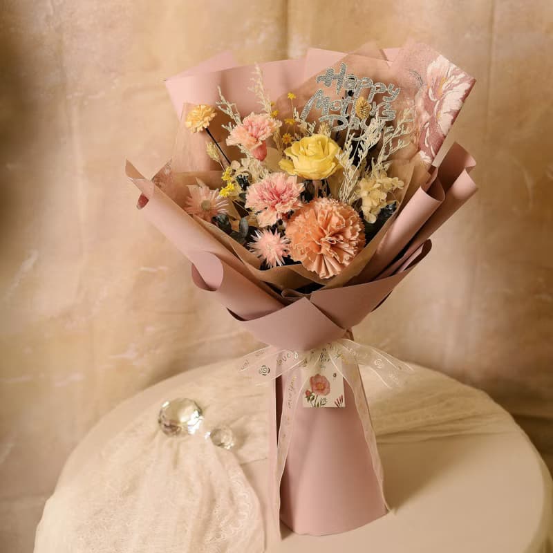 【優雅油畫風】母親節 永生康乃馨花束永生花 乾燥花 / 共4款