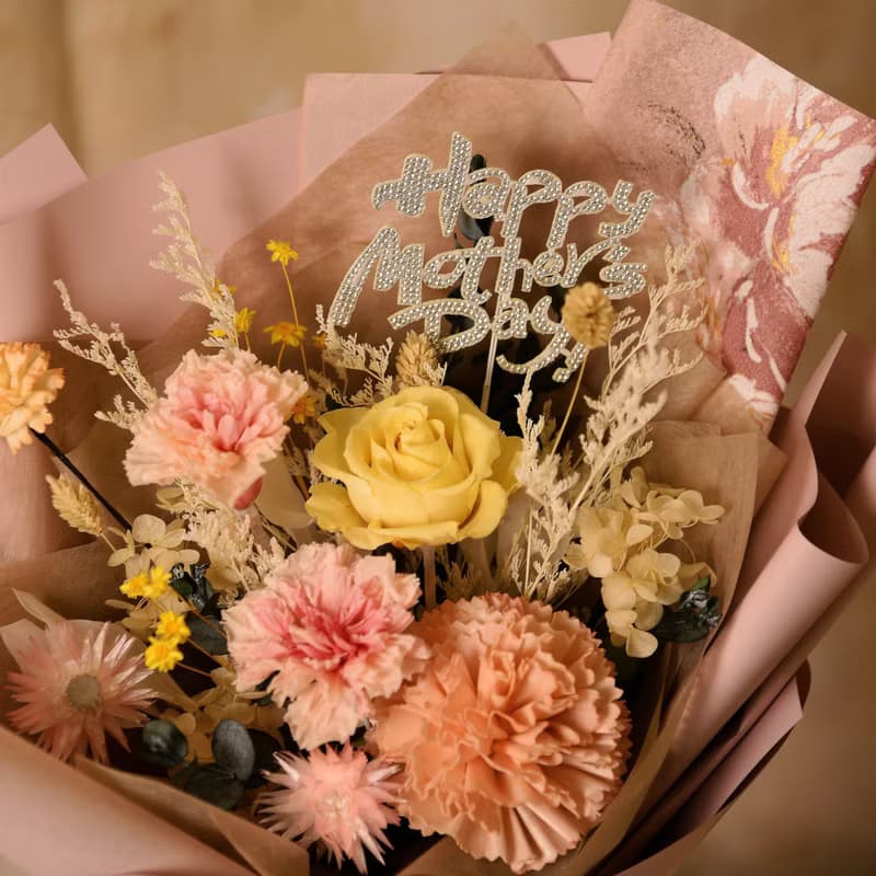 【優雅油畫風】母親節 永生康乃馨花束永生花 乾燥花 / 共4款