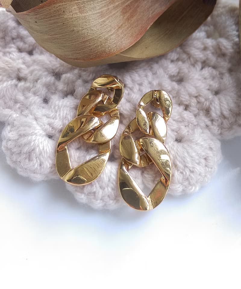 Vintage Jewelry 西洋古董飾品 金色調 復古鍊條 針式耳環