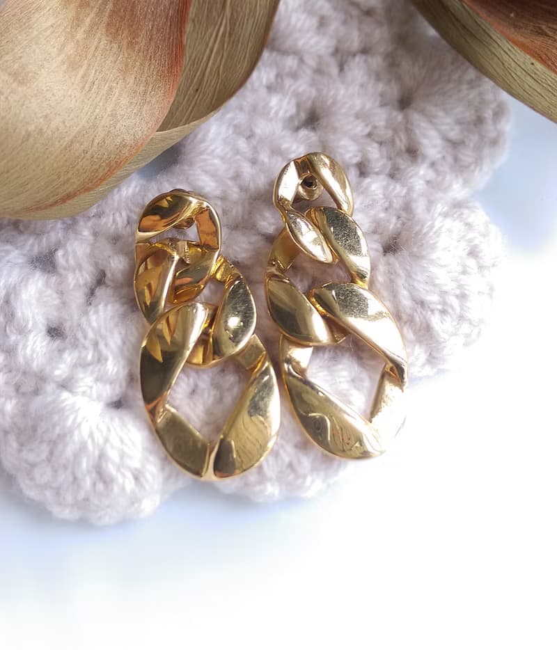 Vintage Jewelry 西洋古董飾品 金色調 復古鍊條 針式耳環