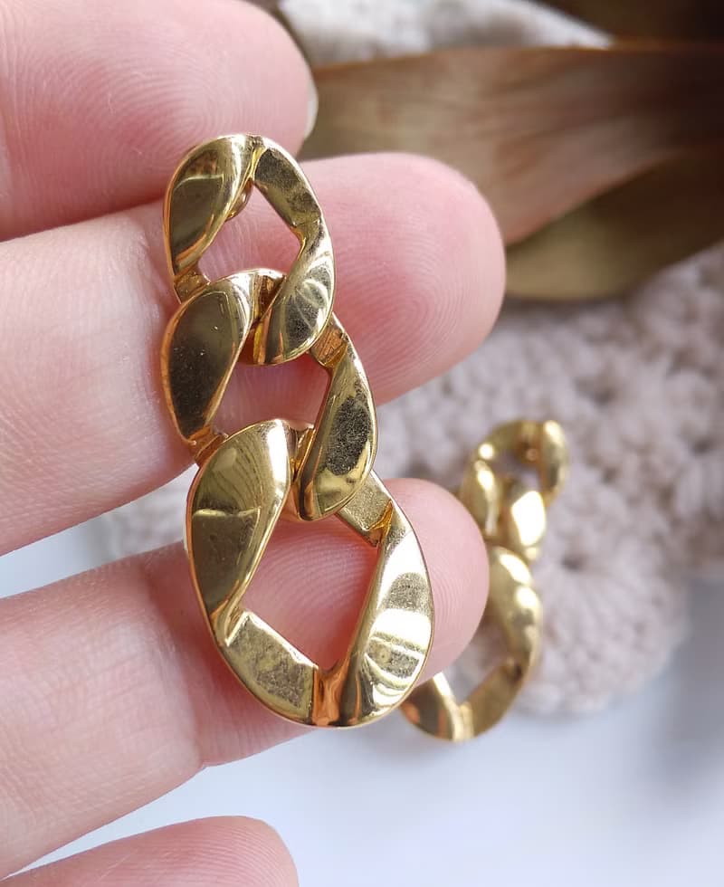 Vintage Jewelry 西洋古董飾品 金色調 復古鍊條 針式耳環