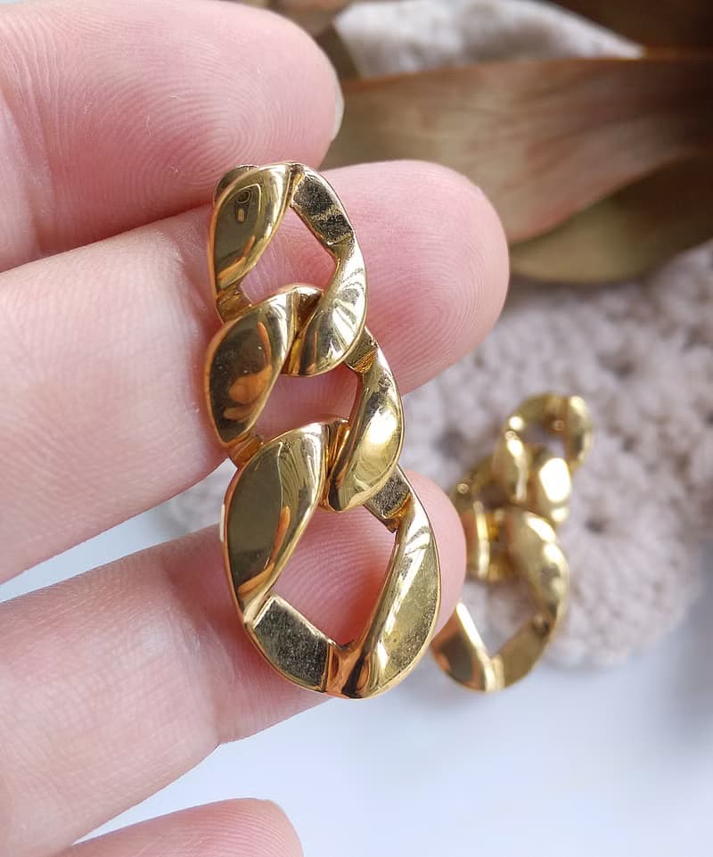 Vintage Jewelry 西洋古董飾品 金色調 復古鍊條 針式耳環