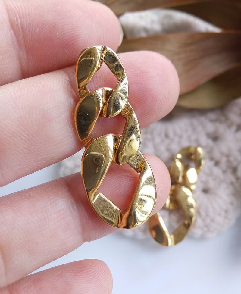 Vintage Jewelry 西洋古董飾品 金色調 復古鍊條 針式耳環