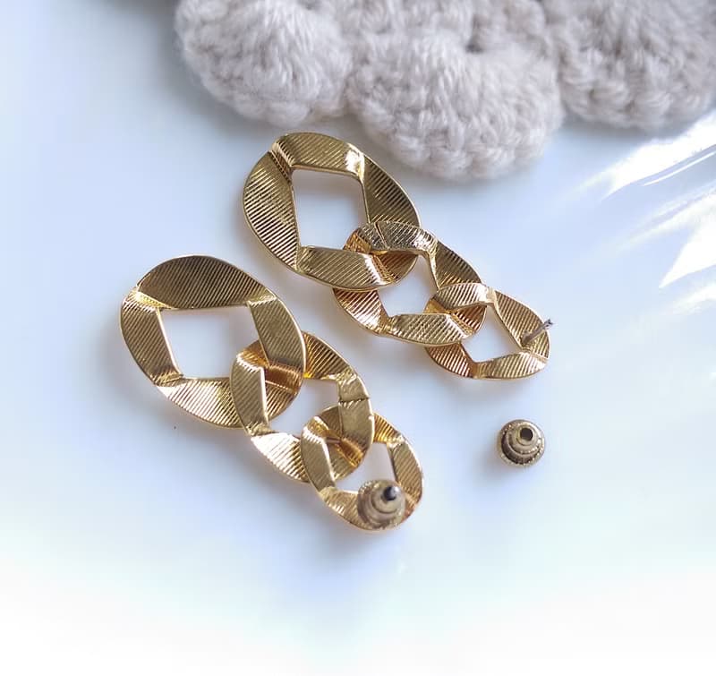 Vintage Jewelry 西洋古董飾品 金色調 復古鍊條 針式耳環