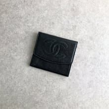 【 日本直送　名牌中古包 】CHANEL シャネル コインケース ブラック ココマーク キャビアスキン 2つ折り vintage ヴィンテージ j3hztw