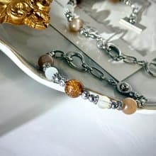 鞦楓暖月下氣質水晶手鍊 - 紅銅髮晶/太陽石/月光石