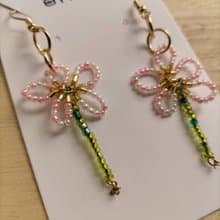Floral Glass Beads Earrings Handmade (Pink)