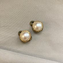 奶白珍珠 麻花金邊 金屬夾式耳環 耐用 古董飾品 古董耳環