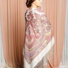 Pavlovo Posad Russian Shawl 100% Wool Scarf 148x148 cm Silk Fringe 1290-2